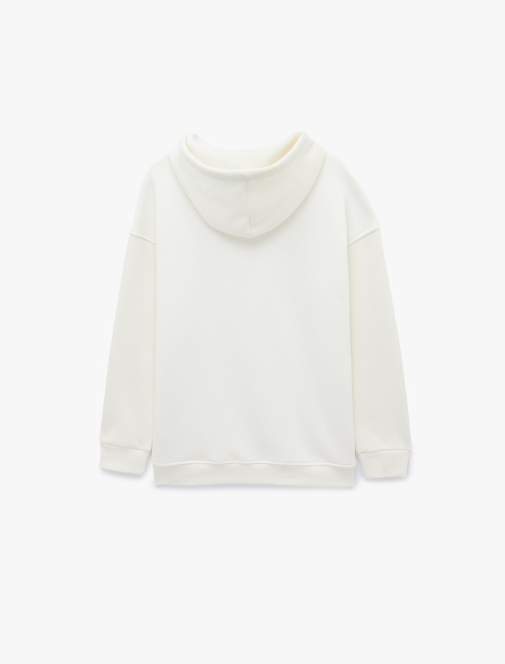  Şardonlu Kapüşonlu Uzun Kollu Ayıcık Baskılı Sweatshirt