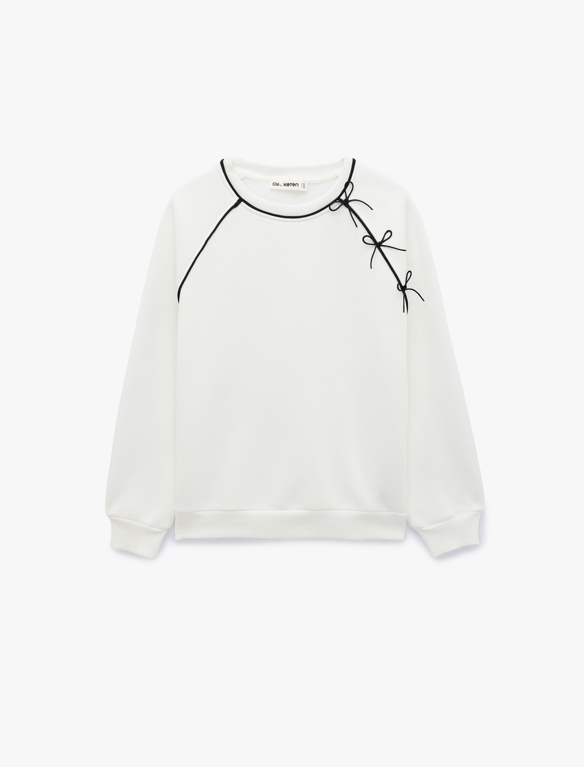   Uzun Kollu Şardonlu Bisiklet Yaka Fiyonklu Sweatshirt