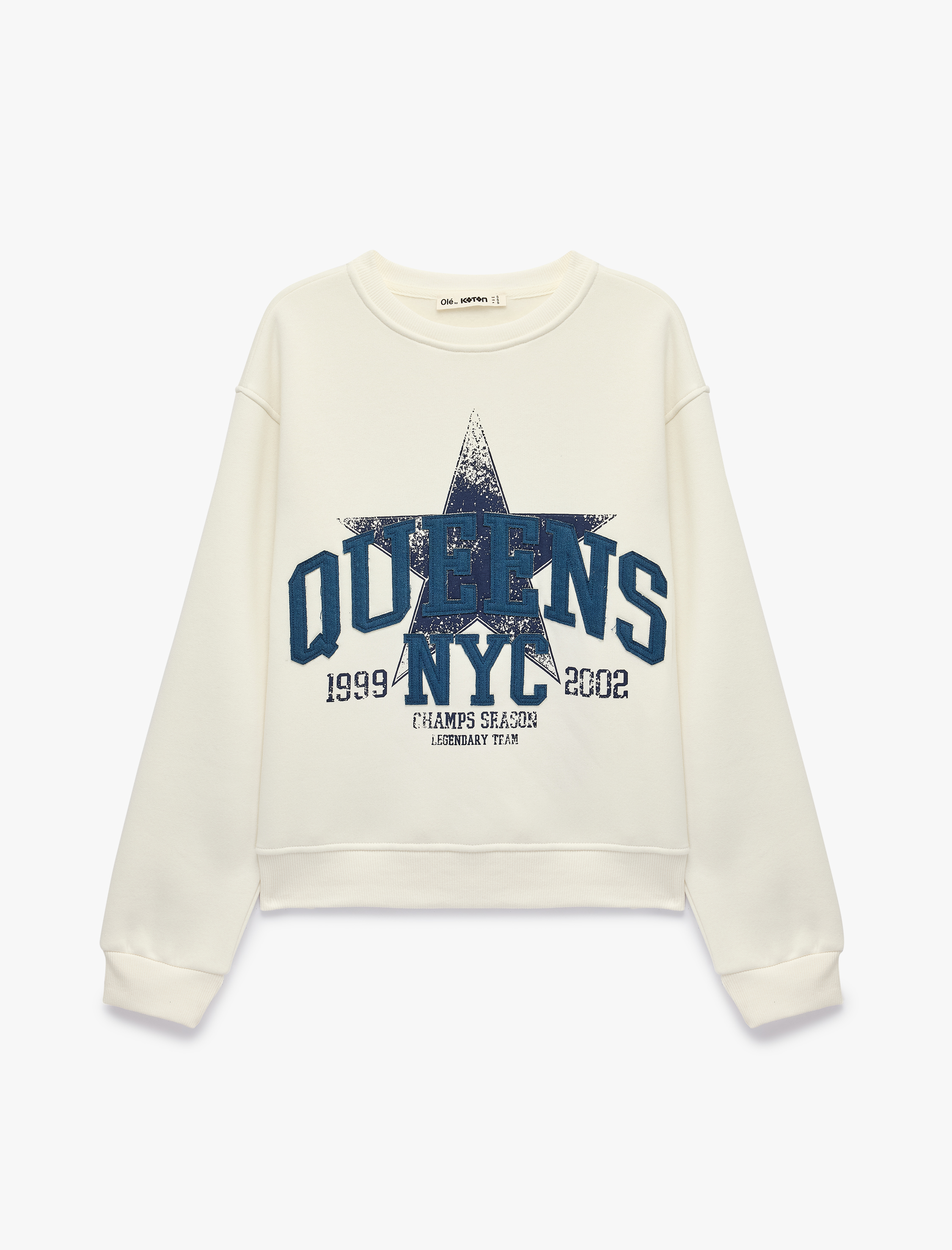   Şardonlu Bisiklet Yaka Uzun Kollu Rahat Kalıp Baskılı Sweatshirt