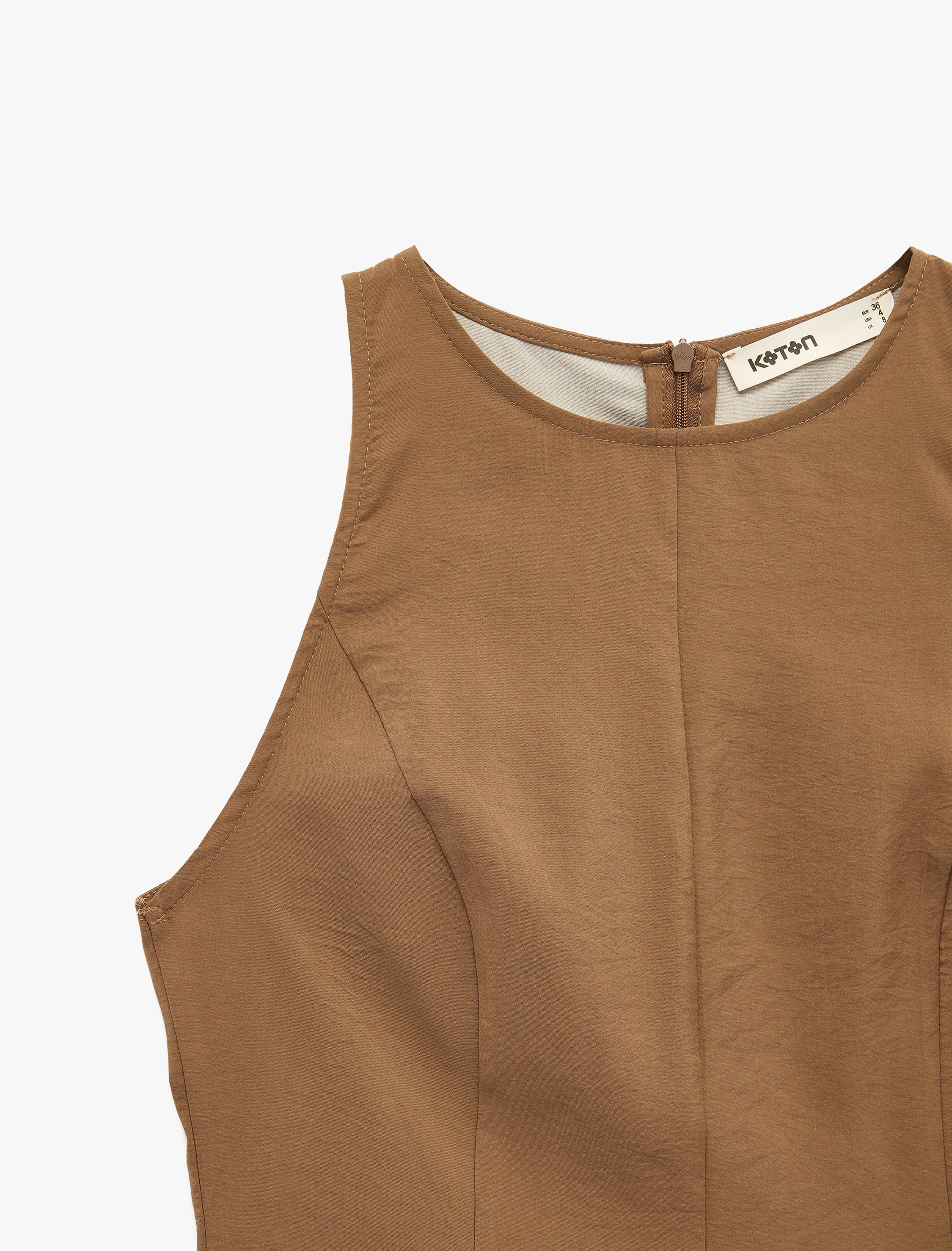   Modal Kumaş Slim Fit Kolsuz Bisiklet Yaka Peplum Top