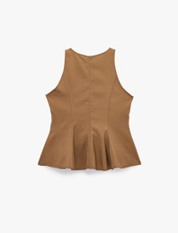 Modal Kumaş Slim Fit Kolsuz Bisiklet Yaka Peplum Top