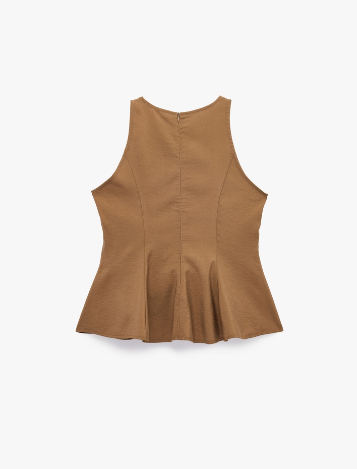  Modal Kumaş Slim Fit Kolsuz Bisiklet Yaka Peplum Top
