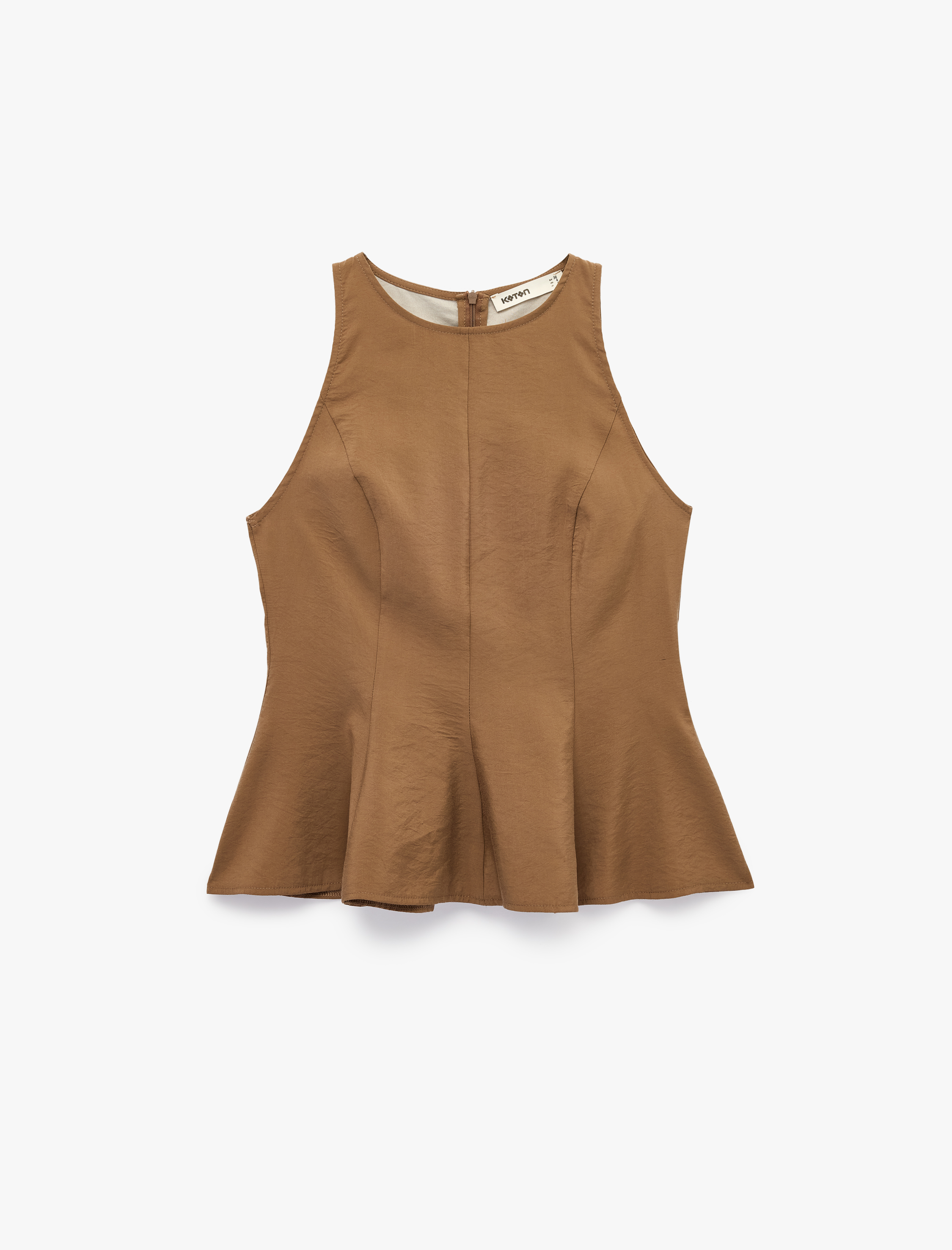   Modal Kumaş Slim Fit Kolsuz Bisiklet Yaka Peplum Top