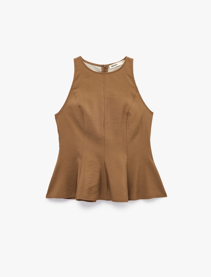  Modal Kumaş Slim Fit Kolsuz Bisiklet Yaka Peplum Top