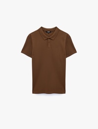 Pamuklu Pike Kumaş Kısa Kollu Polo Yaka Baskılı Slim Fit Tişört