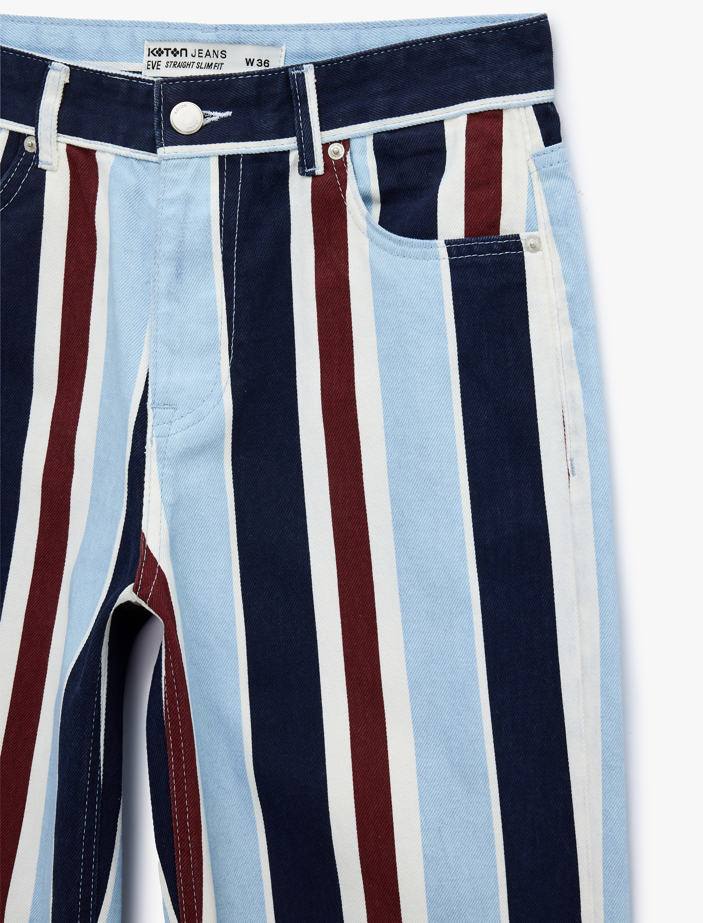   Çizgili Pamuklu Straight Denim Pantolon - Straight Jeans