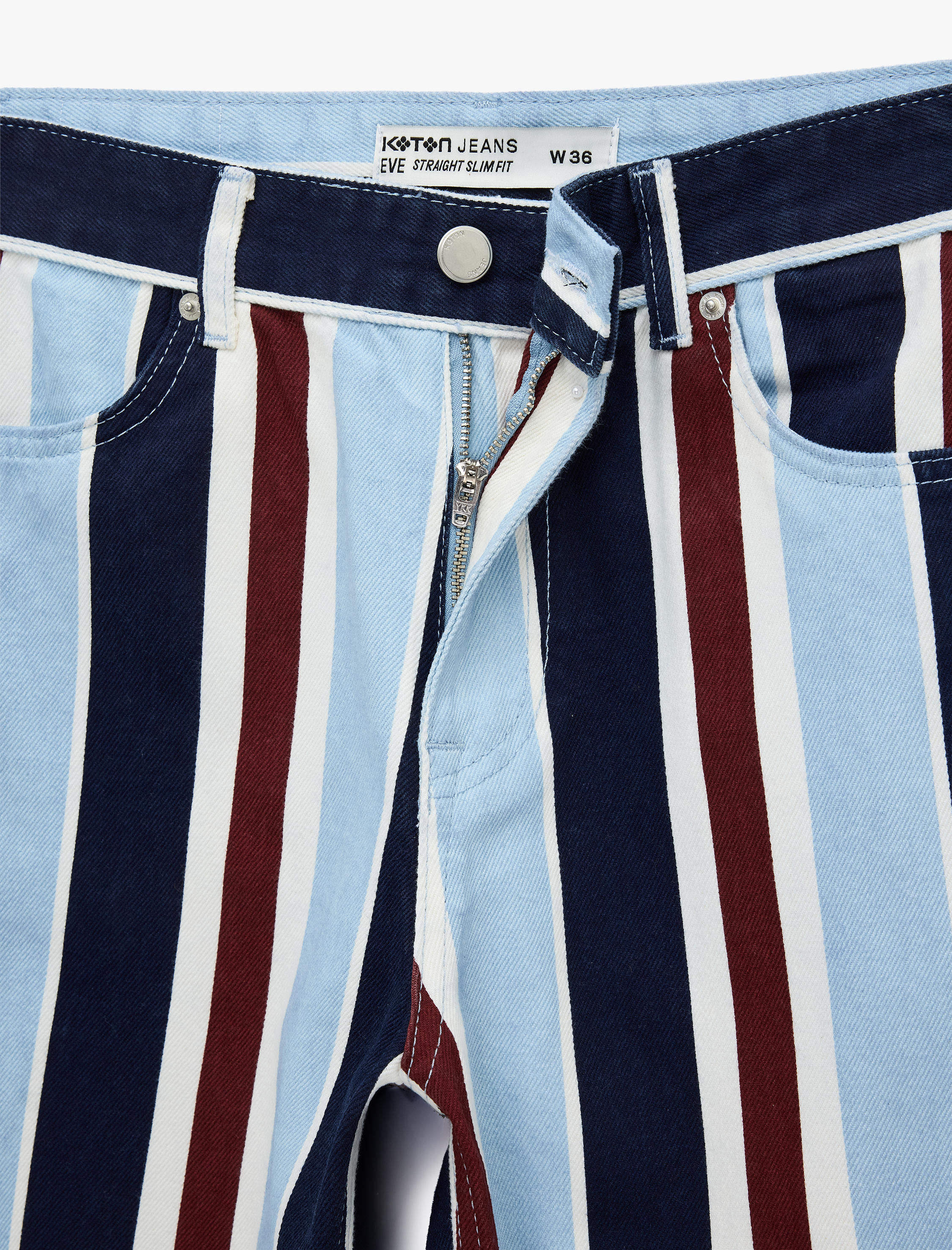   Çizgili Pamuklu Straight Denim Pantolon - Straight Jeans