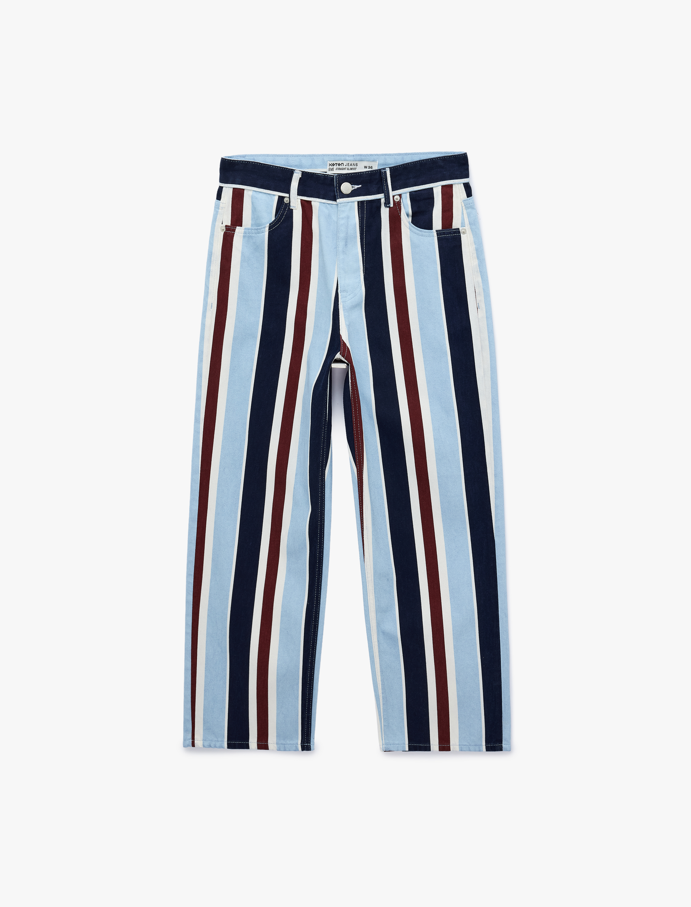   Çizgili Pamuklu Straight Denim Pantolon - Straight Jeans