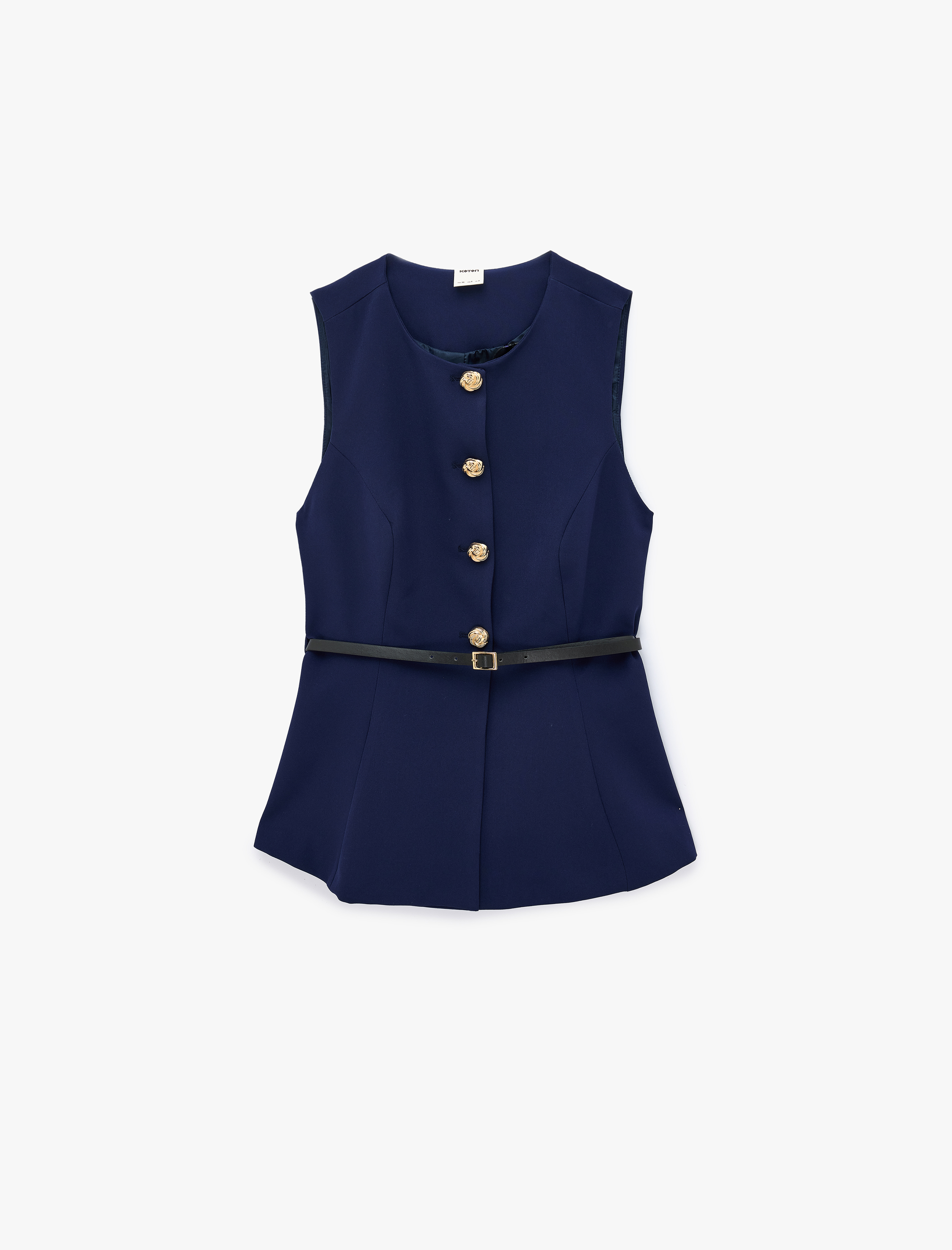   Slim Fit Bisiklet Yaka Kemerli Peplum Yelek