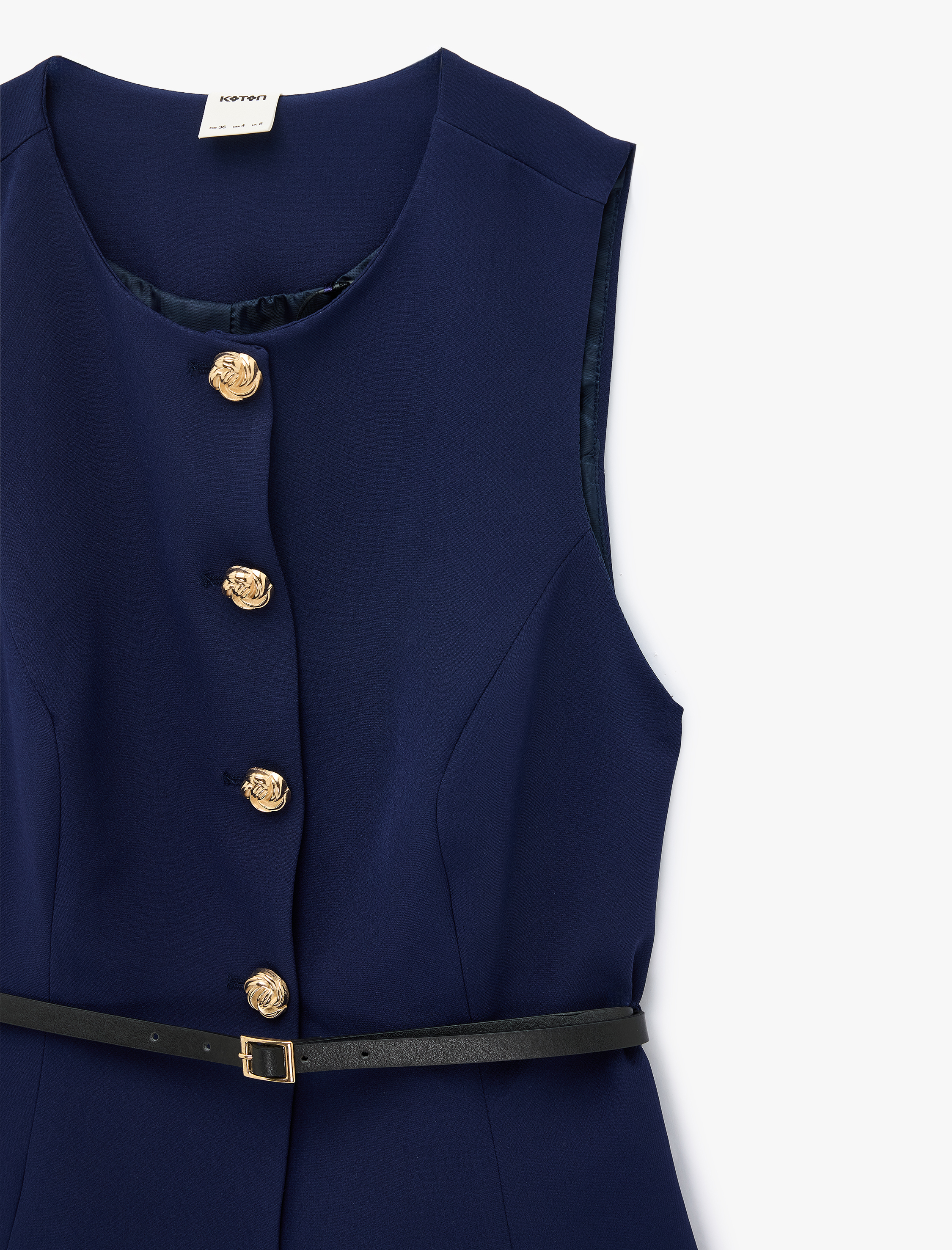   Slim Fit Bisiklet Yaka Kemerli Peplum Yelek