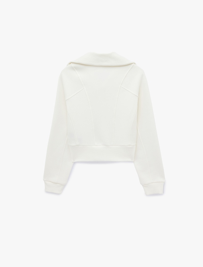  Balon Kol Fermuarlı Şardonlu Sweatshirt