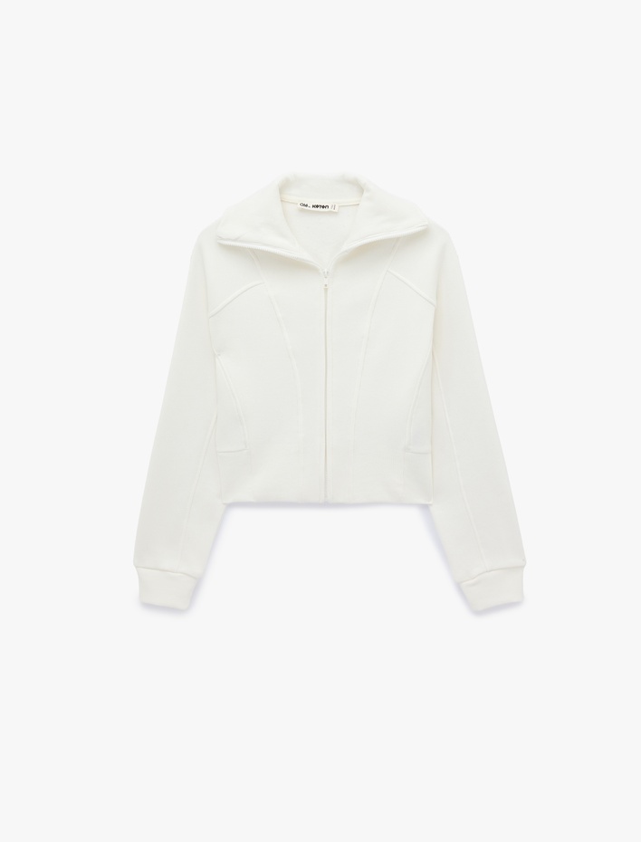  Balon Kol Fermuarlı Şardonlu Sweatshirt