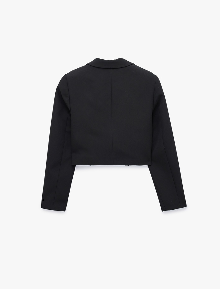  Cepli Düğmeli Uzun Kollu Crop Blazer Ceket