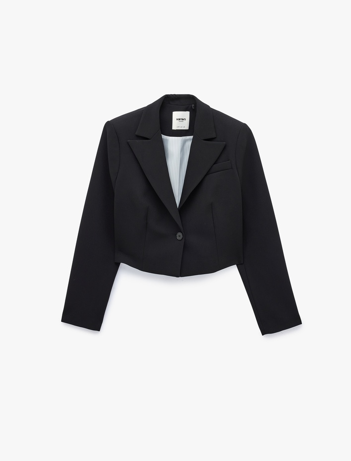  Cepli Düğmeli Uzun Kollu Crop Blazer Ceket