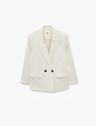 Cepli Uzun Kollu Kruvaze Çizgili Blazer Ceket