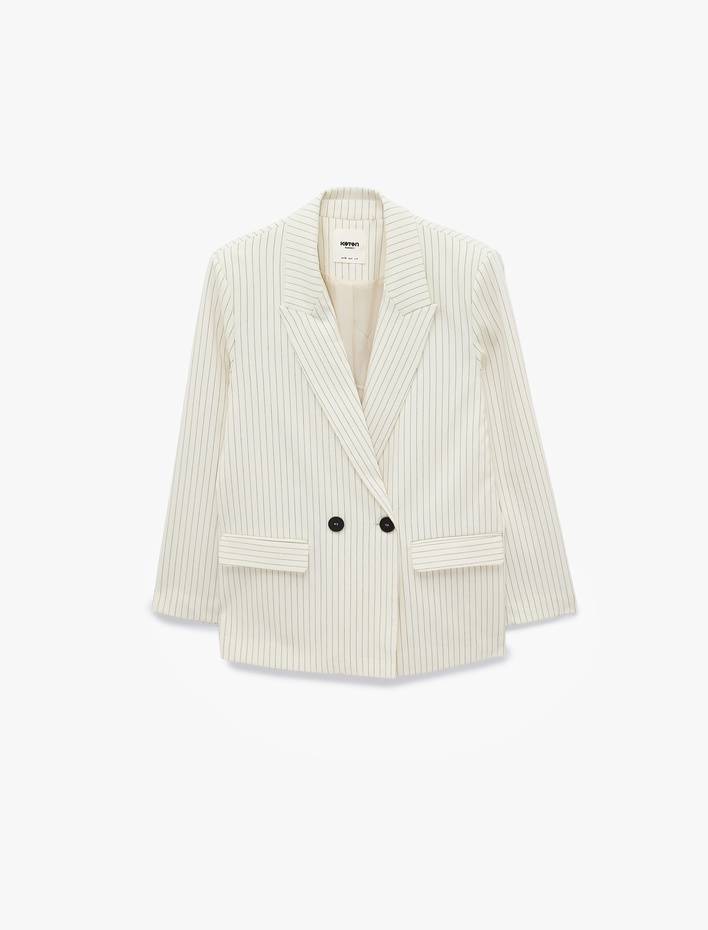  Cepli Uzun Kollu Kruvaze Çizgili Blazer Ceket