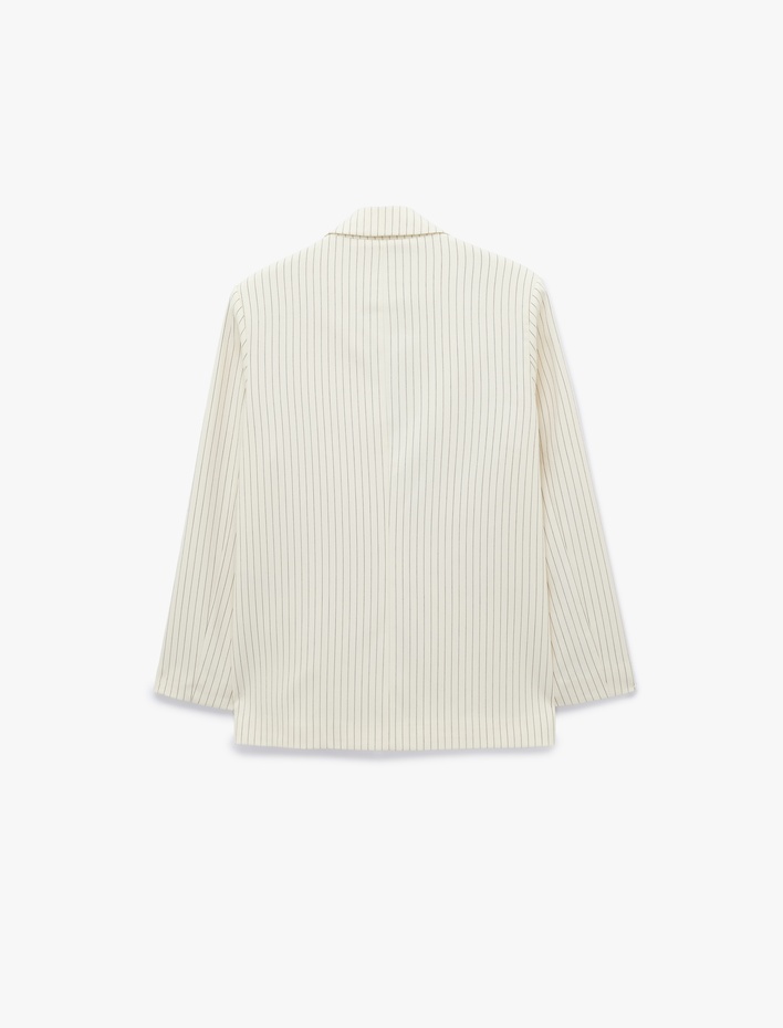  Cepli Uzun Kollu Kruvaze Çizgili Blazer Ceket