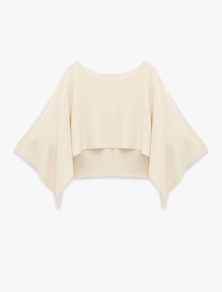  Triko Kayık Yaka 3/4 Yarasa Kol Crop Kazak