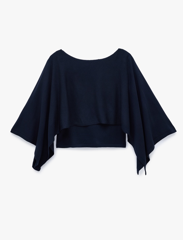  Kayık Yaka 3/4 Yarasa Kol Crop Triko Kazak