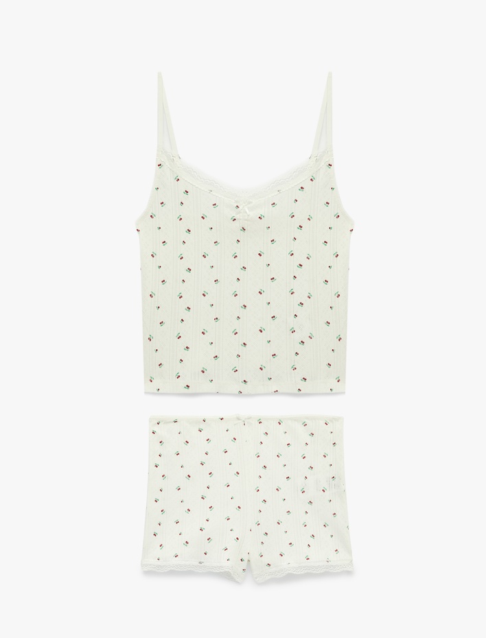  Dantel Detaylı Dokulu Rahat Kesim Pamuklu Pijama Takımı