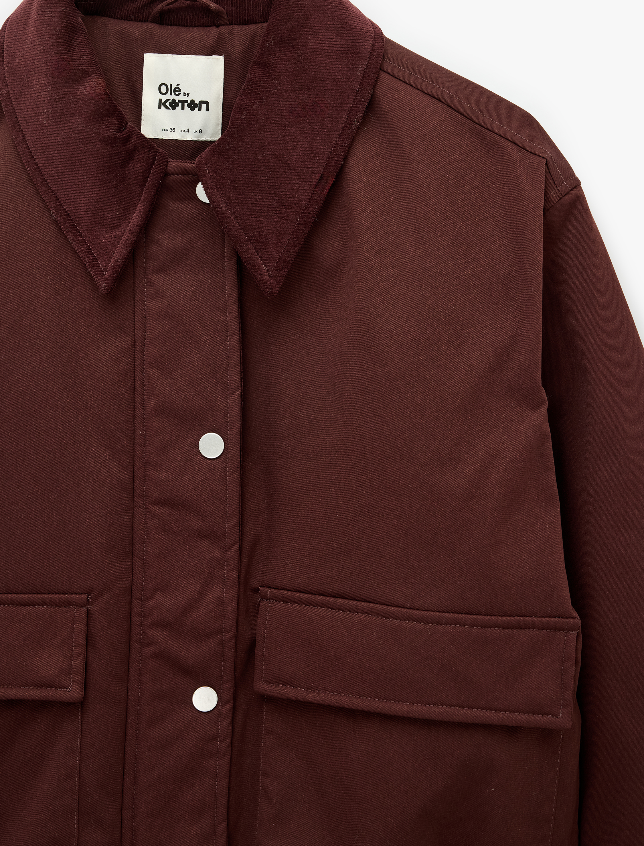   Uzun Kollu Klasik Yaka Cep Detaylı Çıtçıt Düğmeli Fermuarlı Crop Gabardin Ceket