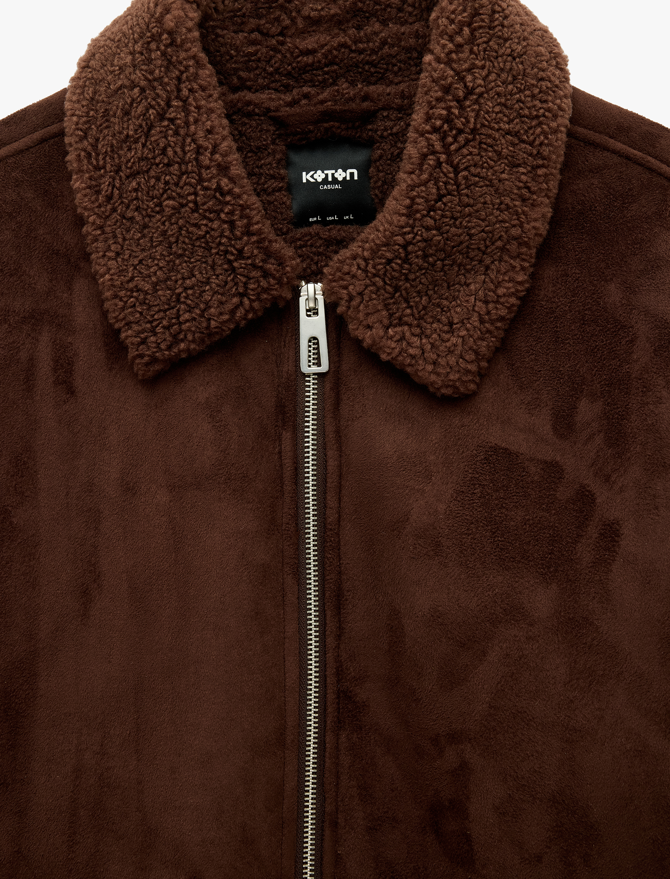   Peluş Yaka Fermuarlı Slim Fit Uzun Kollu Kışlık Suni Süet Ceket