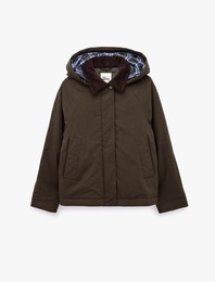 Çıkarılabilir Kapüşonlu Fermuarlı Cep Detaylı Gabardin Anorak Ceket