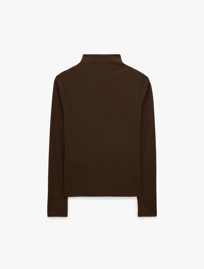  Kaşkorse Kumaş Slim Fit Uzun Kollu Dik Yaka Fitilli Tişört