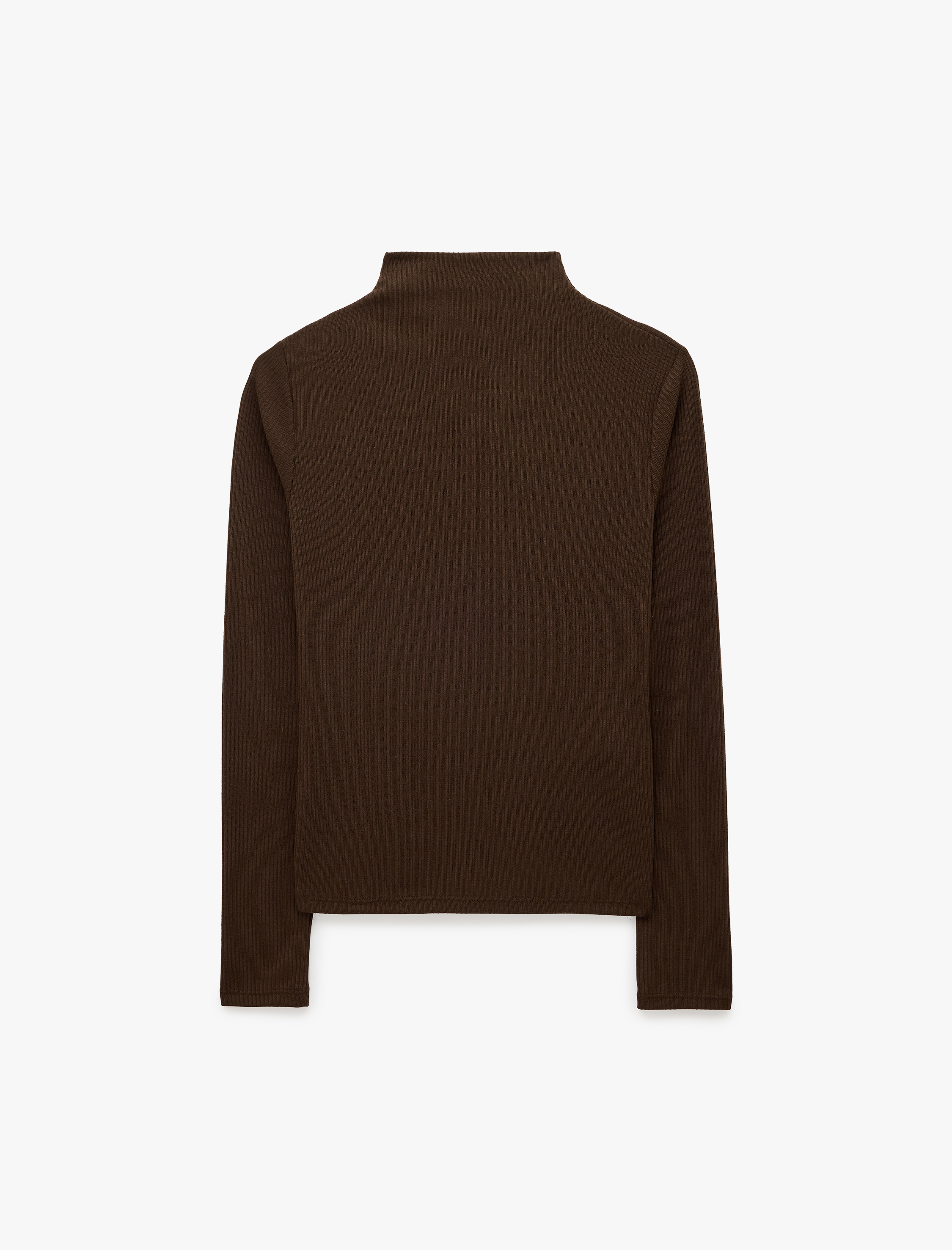   Kaşkorse Kumaş Slim Fit Uzun Kollu Dik Yaka Fitilli Tişört