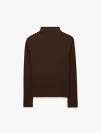 Kaşkorse Kumaş Slim Fit Uzun Kollu Dik Yaka Fitilli Tişört