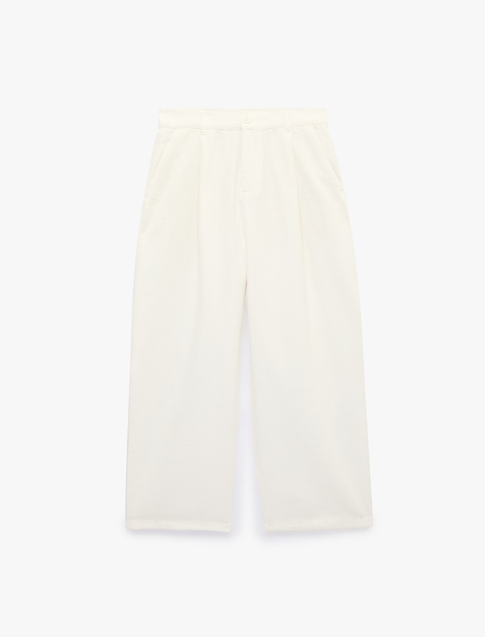  Rahat Kalıp Pamuklu Cepli Pileli Barrel Fit Pantolon