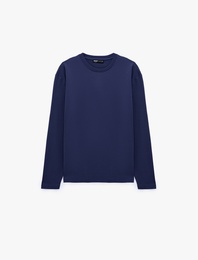 Uzun Kollu Pamuklu Basic Bisiklet Yaka Sweatshirt