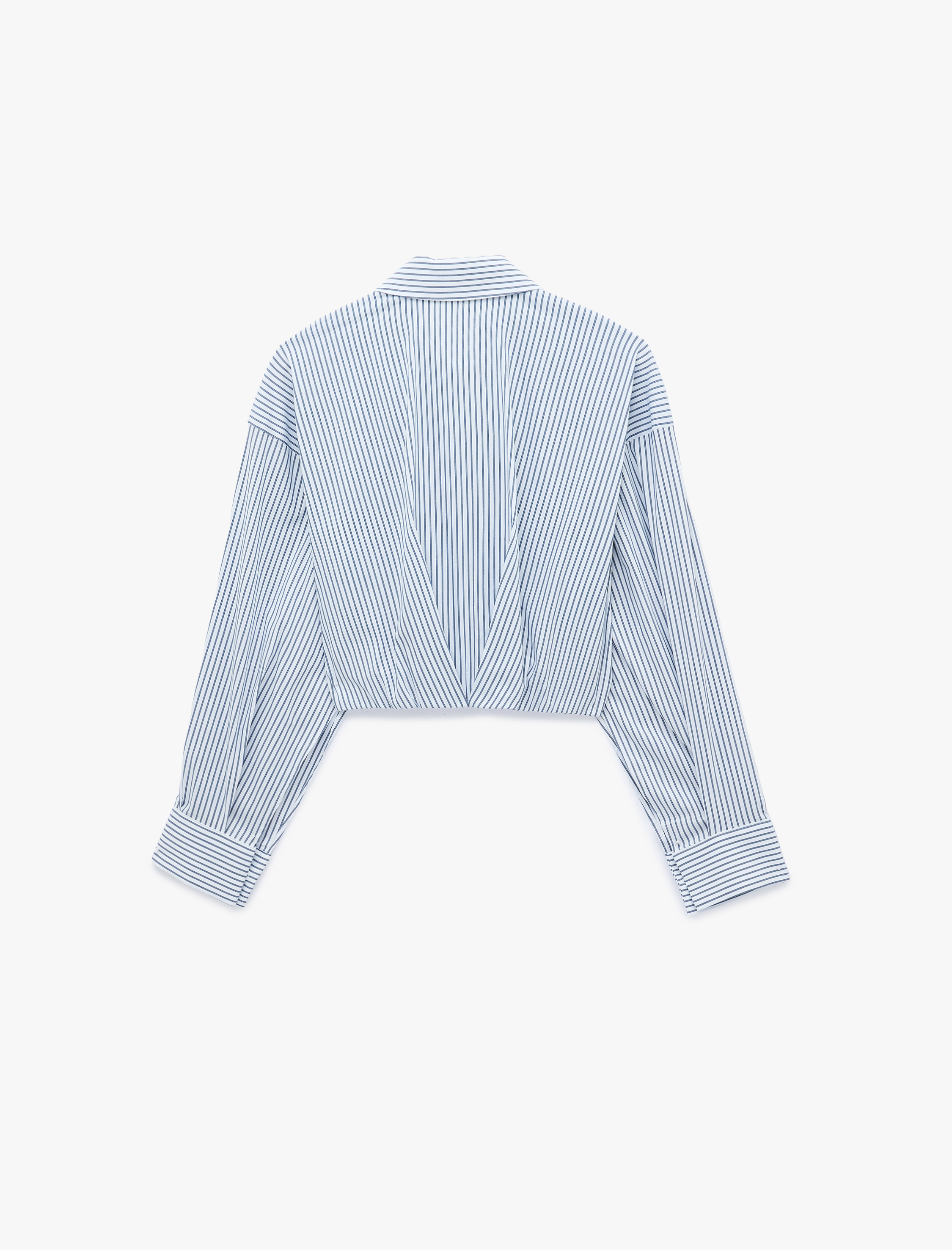   Uzun Kollu Balon Form Oversize Çizgili Poplin Crop Gömlek