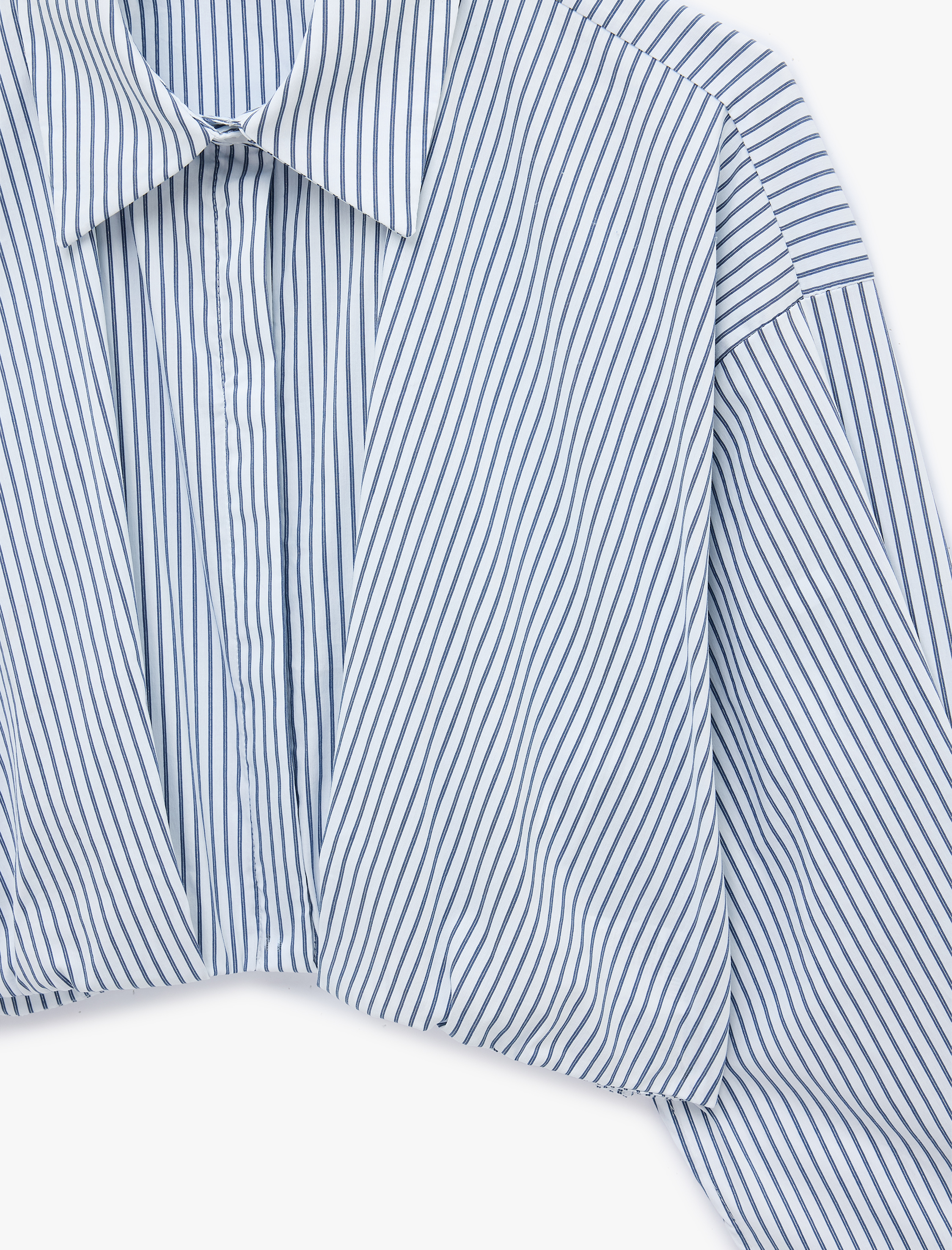   Uzun Kollu Balon Form Oversize Çizgili Poplin Crop Gömlek