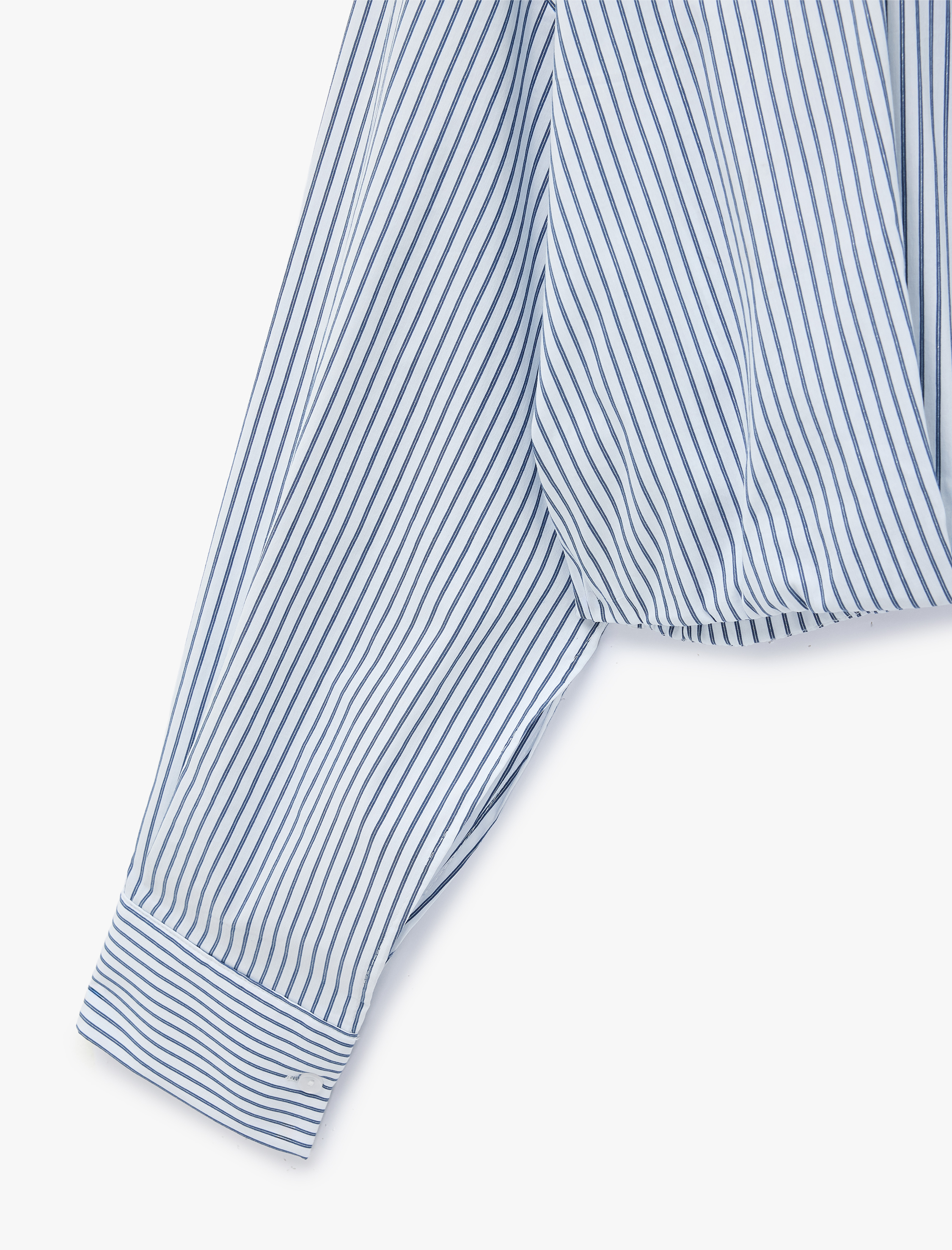   Uzun Kollu Balon Form Oversize Çizgili Poplin Crop Gömlek