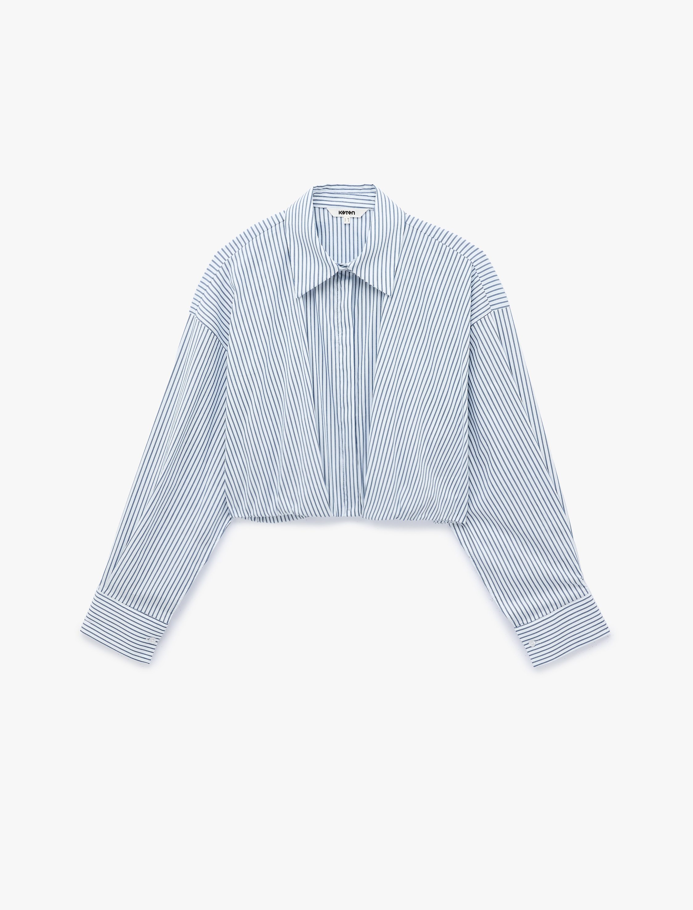   Uzun Kollu Balon Form Oversize Çizgili Poplin Crop Gömlek