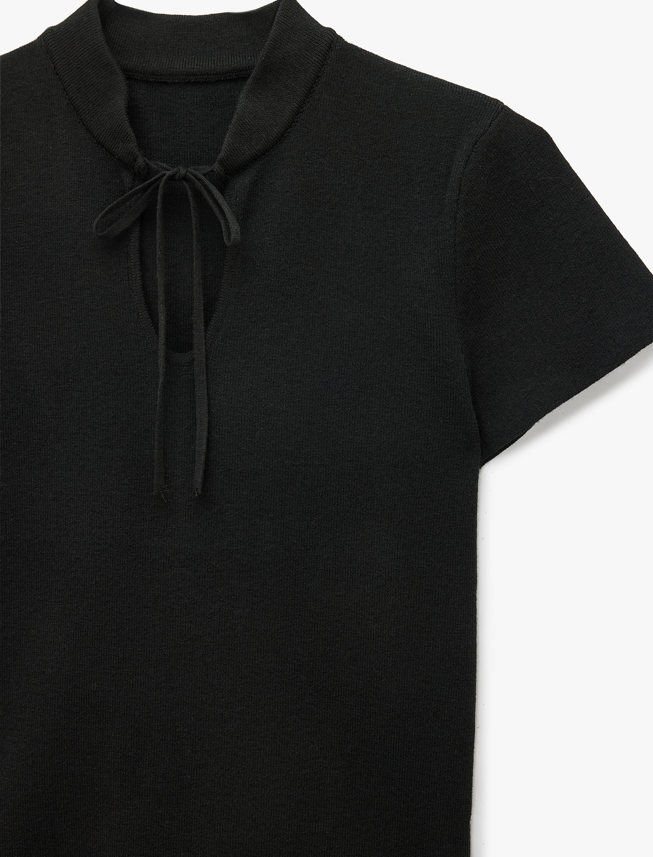   Kısa Kollu Bağlama Detaylı Dik Qipao Yaka Triko Kazak