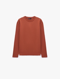 Uzun Kollu Pamuklu Basic Bisiklet Yaka Sweatshirt
