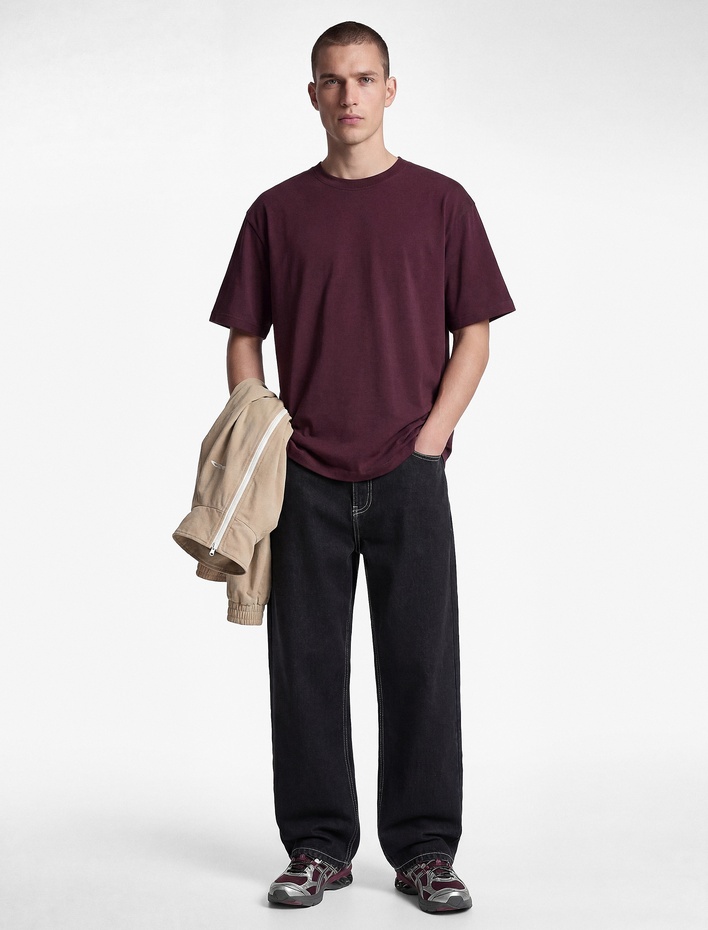  Kısa Kollu Bisiklet Yaka Pamuklu Basic Oversize Tişört