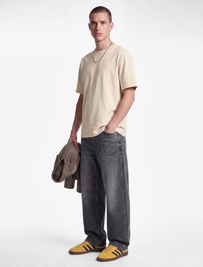  Kısa Kollu Bisiklet Yaka Pamuklu Basic Oversize Tişört