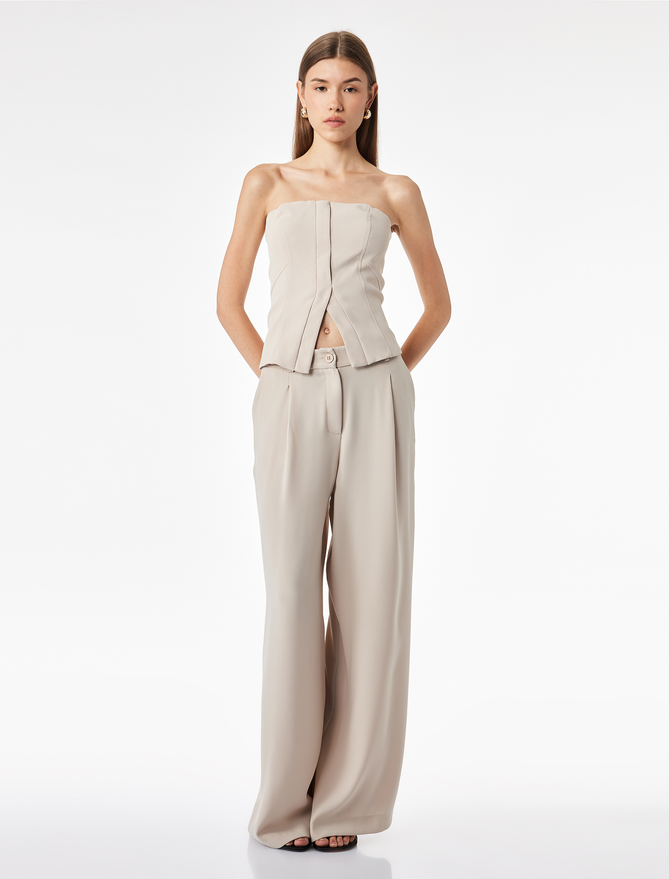  Krep Kumaş Straplez Kolsuz Slim Fit Korse Büstiyer