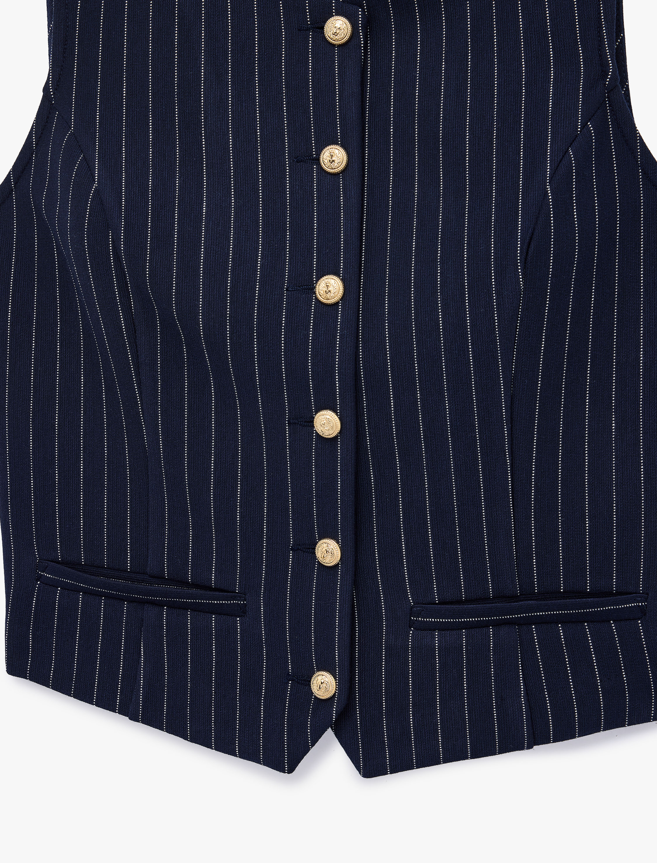   Slim Fit Düğmeli Bisiklet Yaka Çizgili Yelek