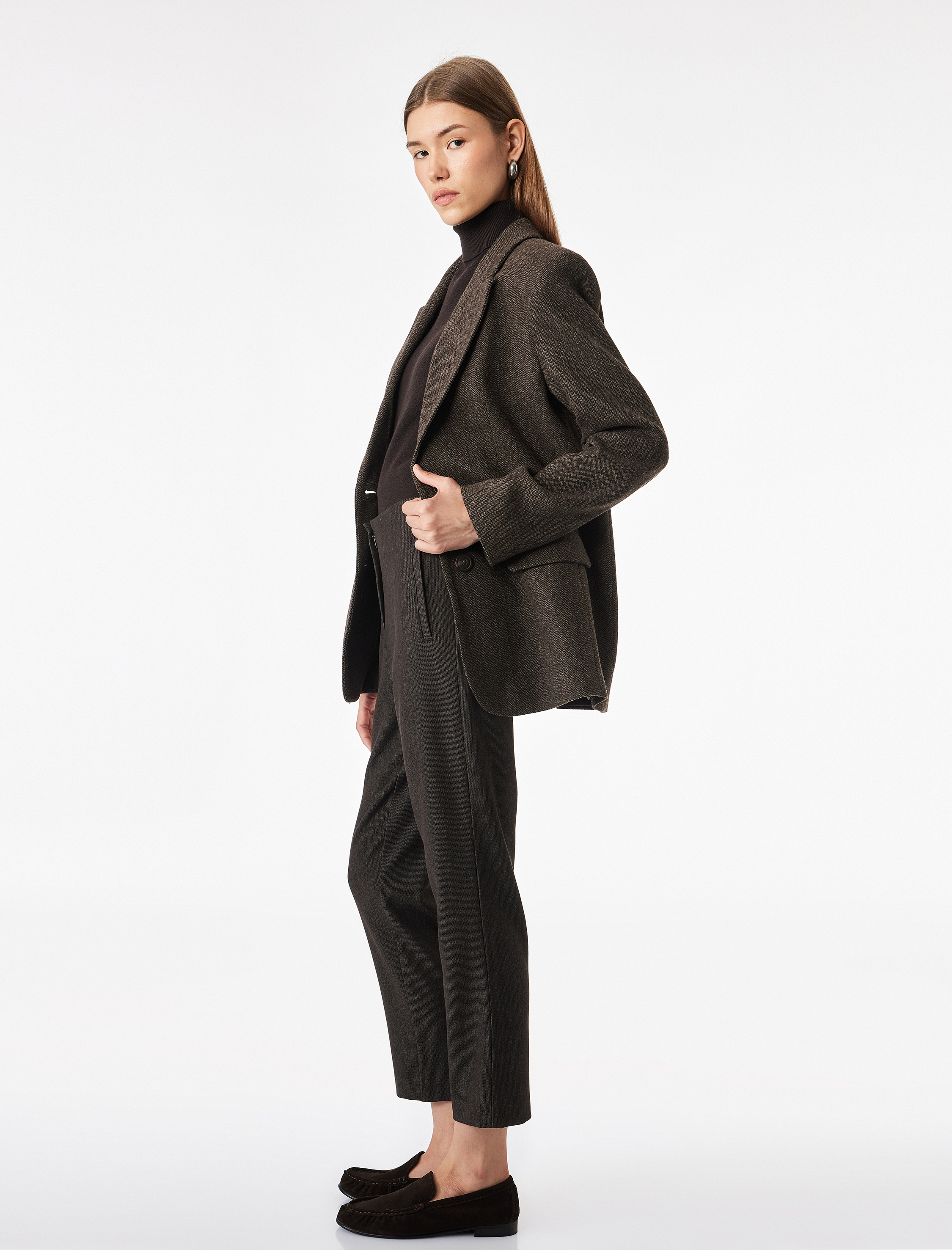   Slim Fit Düz Kısa Paça Viskon Karışımlı Cigarette Pantolon