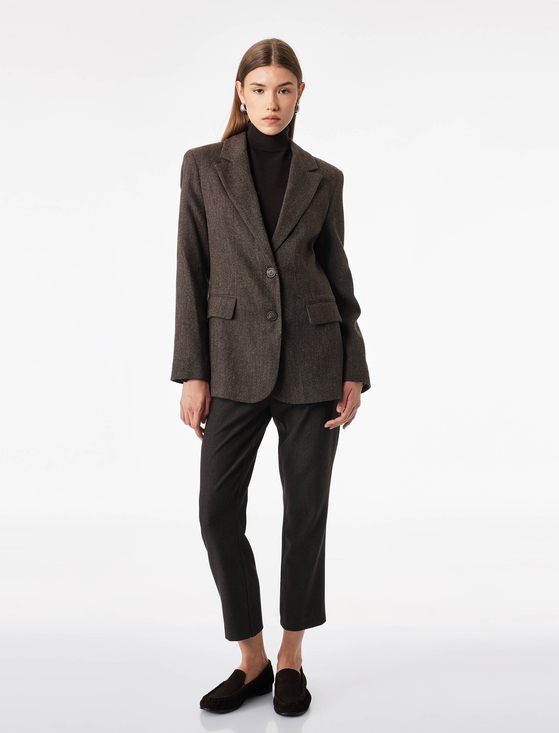   Slim Fit Düz Kısa Paça Viskon Karışımlı Cigarette Pantolon