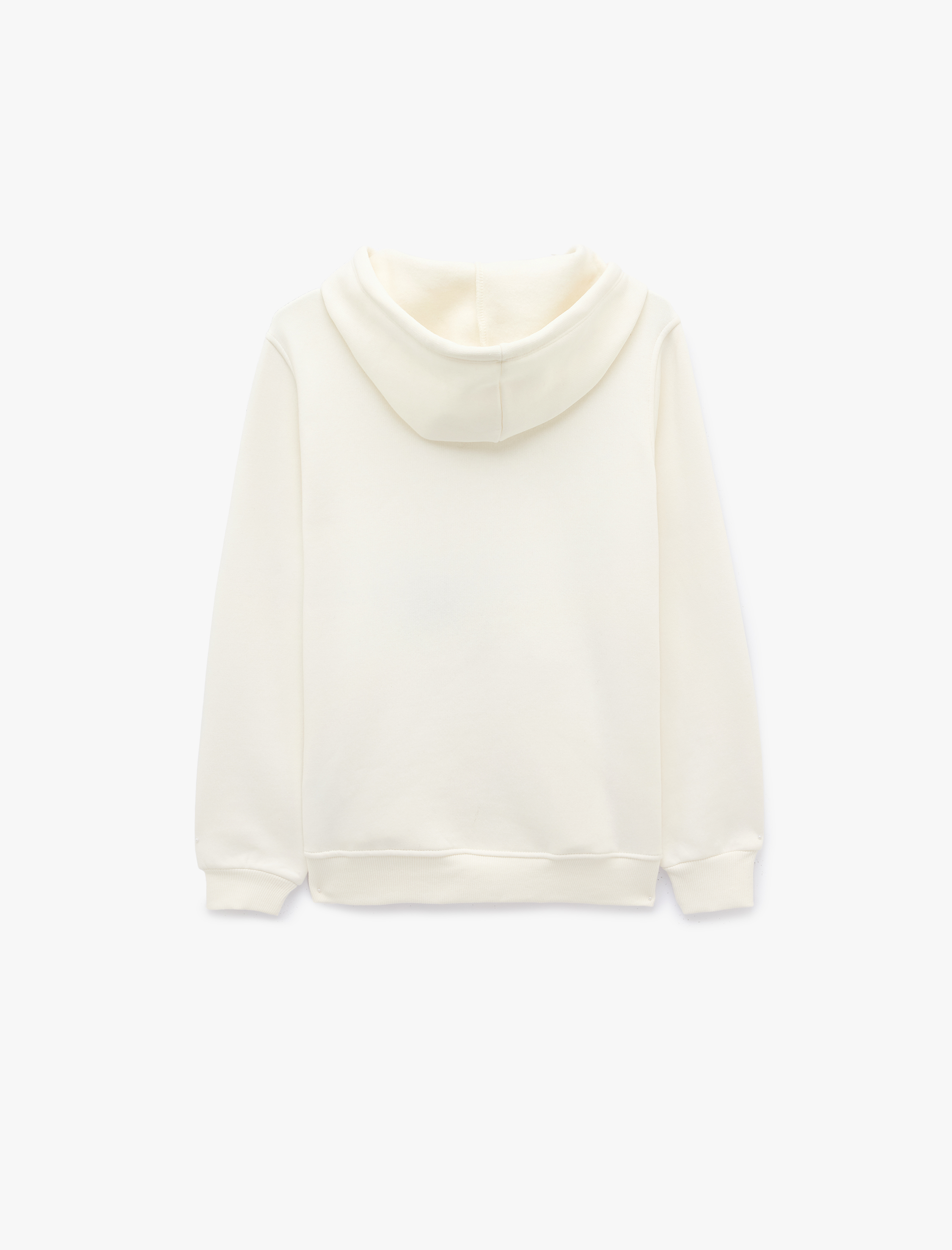   Üç İplik Şardonlu Kedi Nakışlı Uzun Kollu Kanguru Cepli Kapüşonlu Sweatshirt