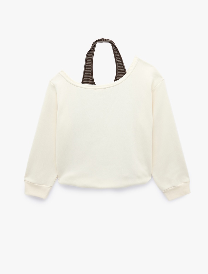  Halter Yaka Uzun Kollu Şardonlu Baskılı Sweatshirt