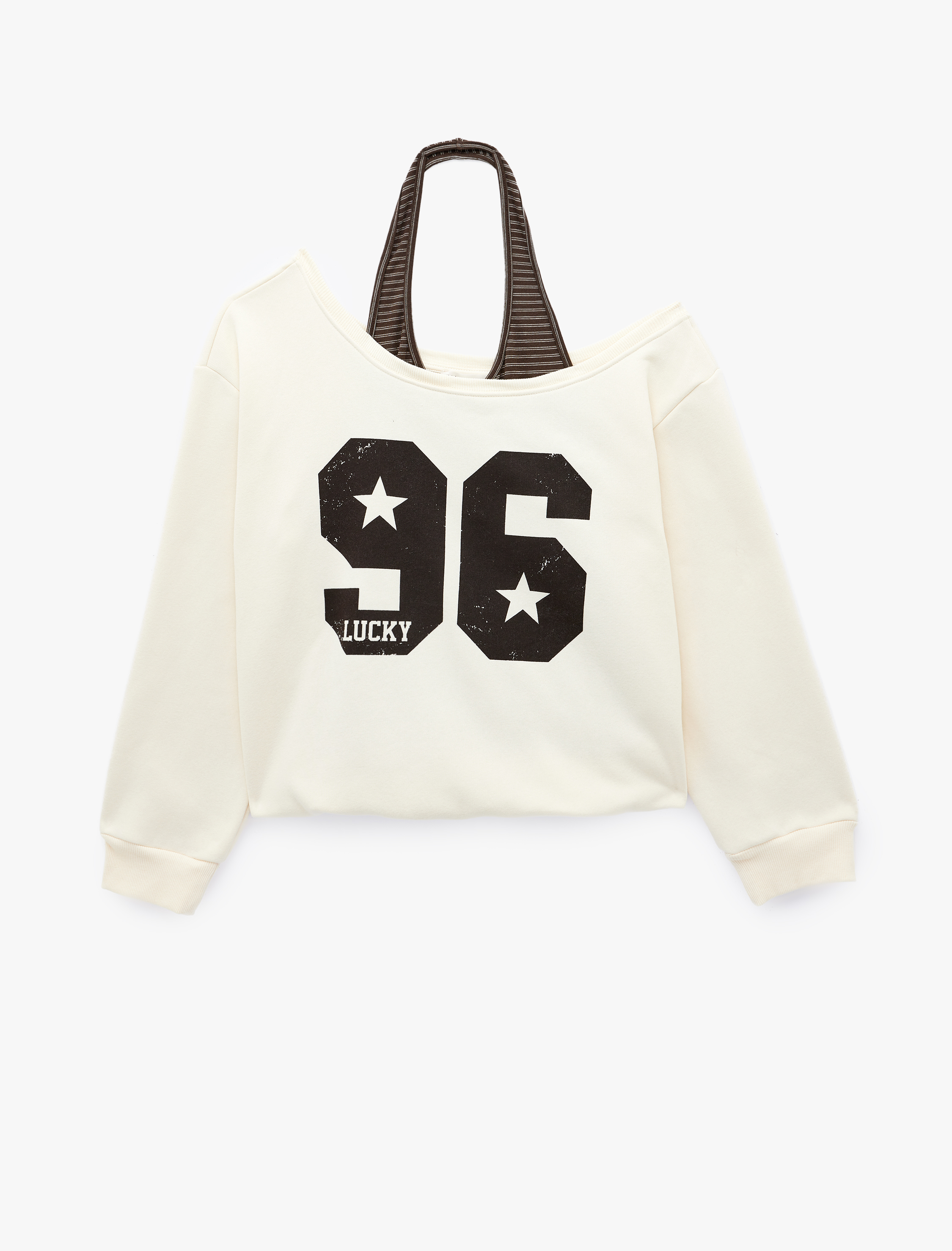   Halter Yaka Uzun Kollu Şardonlu Baskılı Sweatshirt