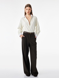Düğmeli Slim Fit Klasik Yaka Renk Bloklu Uzun Kollu Gömlek