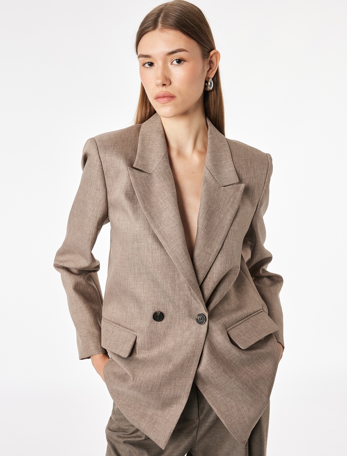  Cepli Uzun Kollu Düğmeli Kruvaze Blazer Ceket