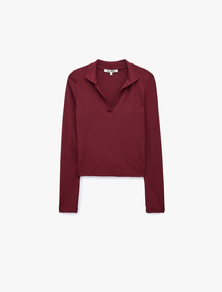  Şardonlu Uzun Kollu Slim Fit Polo Yaka Tişört